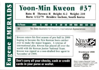 2000 Grandstand Eugene Emeralds #NNO Yoon-Min Kweon Back