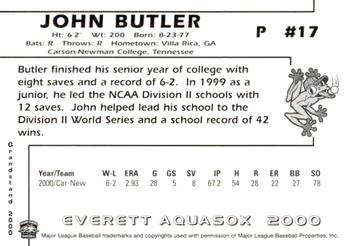 2000 Grandstand Everett AquaSox #NNO John Butler Back
