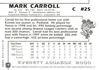 2000 Grandstand Everett AquaSox #NNO Mark Carroll Back