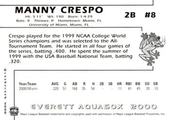 2000 Grandstand Everett AquaSox #NNO Manny Crespo Back