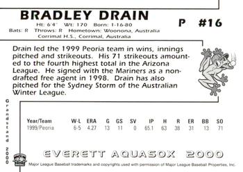 2000 Grandstand Everett AquaSox #NNO Bradley Drain Back