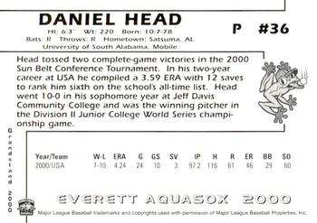2000 Grandstand Everett AquaSox #NNO Daniel Head Back
