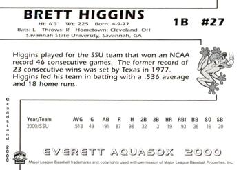 2000 Grandstand Everett AquaSox #NNO Brett Higgins Back