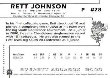 2000 Grandstand Everett AquaSox #NNO Rett Johnson Back