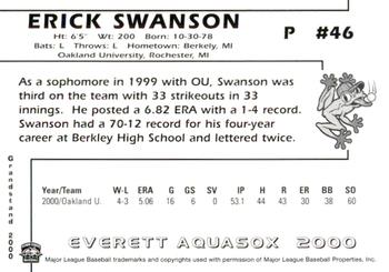 2000 Grandstand Everett AquaSox #NNO Erick Swanson Back