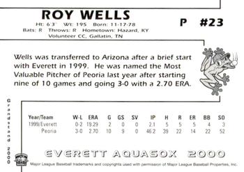 2000 Grandstand Everett AquaSox #NNO Roy Wells Back