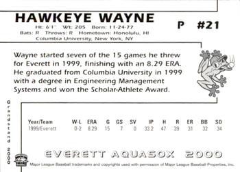2000 Grandstand Everett AquaSox #NNO Hawkeye Wayne Back