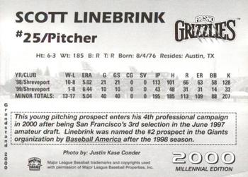 2000 Grandstand Fresno Grizzlies #NNO Scott Linebrink Back