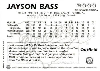 2000 Grandstand Greenville Braves #NNO Jayson Bass Back