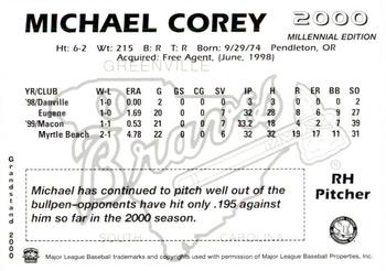 2000 Grandstand Greenville Braves #NNO Michael Corey Back