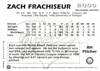 2000 Grandstand Greenville Braves #NNO Zach Frachiseur Back