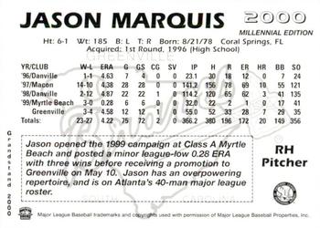 2000 Grandstand Greenville Braves #NNO Jason Marquis Back