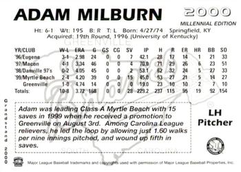 2000 Grandstand Greenville Braves #NNO Adam Milburn Back
