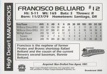 2000 Grandstand High Desert Mavericks #NNO Francisco Belliard Back