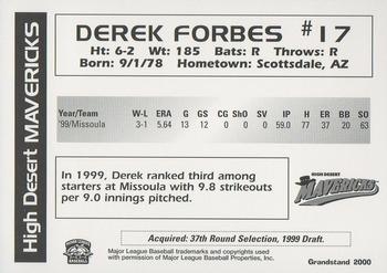 2000 Grandstand High Desert Mavericks #NNO Derek Forbes Back