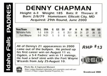 2000 Grandstand Idaho Falls Padres #NNO Denny Chapman Back