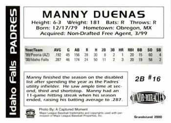 2000 Grandstand Idaho Falls Padres #NNO Manny Duenas Back