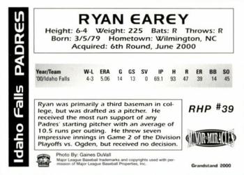 2000 Grandstand Idaho Falls Padres #NNO Ryan Earey Back