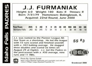 2000 Grandstand Idaho Falls Padres #NNO J.J. Furmaniak Back