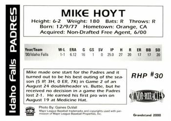 2000 Grandstand Idaho Falls Padres #NNO Mike Hoyt Back