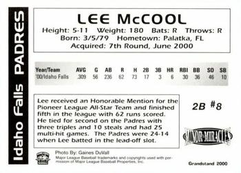 2000 Grandstand Idaho Falls Padres #NNO Lee McCool Back