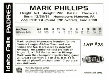 2000 Grandstand Idaho Falls Padres #NNO Mark Phillips Back