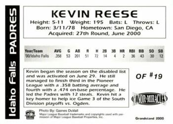 2000 Grandstand Idaho Falls Padres #NNO Kevin Reese Back