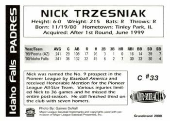 2000 Grandstand Idaho Falls Padres #NNO Nick Trzesniak Back