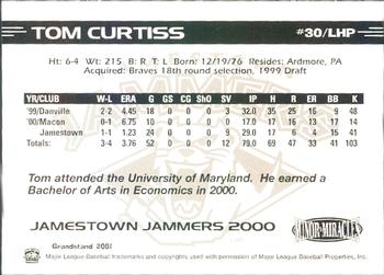 2000 Grandstand Jamestown Jammers #NNO Tom Curtiss Back