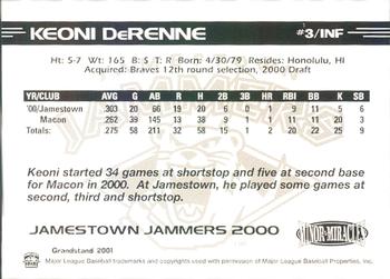 2000 Grandstand Jamestown Jammers #NNO Keoni DeRenne Back