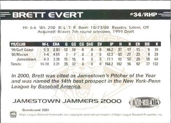 2000 Grandstand Jamestown Jammers #NNO Brett Evert Back