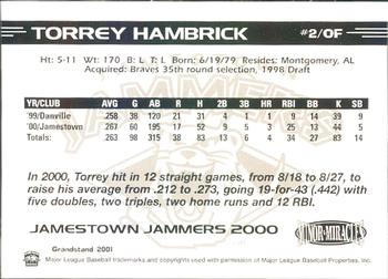 2000 Grandstand Jamestown Jammers #NNO Torrey Hambrick Back
