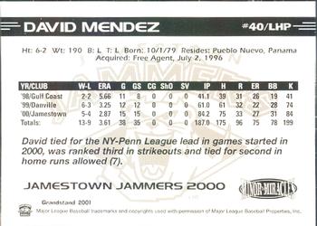 2000 Grandstand Jamestown Jammers #NNO David Mendez Back