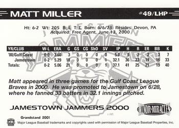 2000 Grandstand Jamestown Jammers #NNO Matt Miller Back