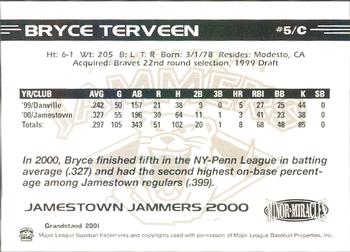 2000 Grandstand Jamestown Jammers #NNO Bryce Terveen Back