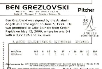 2000 Grandstand Lake Elsinore Storm #NNO Ben Grezlovski Back