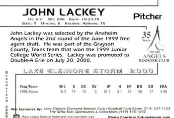 2000 Grandstand Lake Elsinore Storm #NNO John Lackey Back
