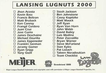 2000 Grandstand Lansing Lugnuts #NNO Team CL Back