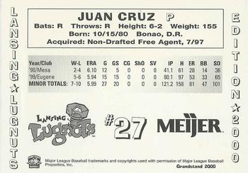 2000 Grandstand Lansing Lugnuts #NNO Juan Cruz Back
