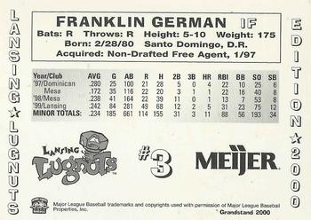 2000 Grandstand Lansing Lugnuts #NNO Franklin German Back