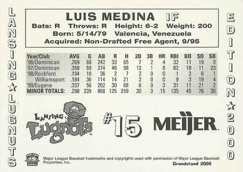 2000 Grandstand Lansing Lugnuts #NNO Luis Medina Back