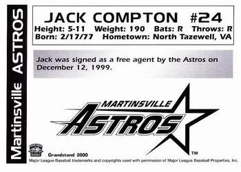 2000 Grandstand Martinsville Astros #NNO Jack Compton Back