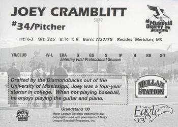 2000 Grandstand Missoula Osprey #NNO Joey Cramblitt Back