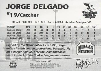2000 Grandstand Missoula Osprey #NNO Jorge Delgado Back