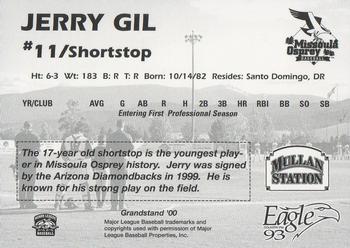 2000 Grandstand Missoula Osprey #NNO Jerry Gil Back