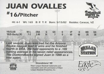 2000 Grandstand Missoula Osprey #NNO Juan Ovalles Back