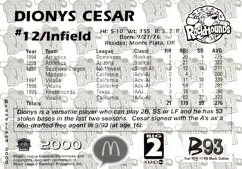 2000 Grandstand Midland RockHounds #NNO Dionys Cesar Back