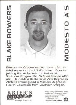 2000 Grandstand Modesto A's #NNO Blake Bowers Back