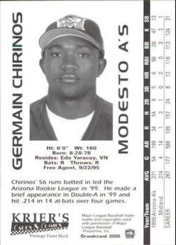 2000 Grandstand Modesto A's #NNO Germain Chirinos Back