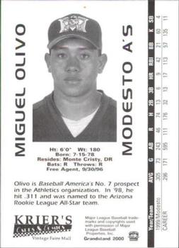 2000 Grandstand Modesto A's #NNO Miguel Olivo Back